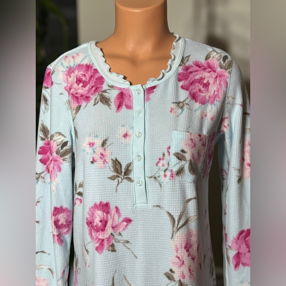 Miss Elaine Printed Brushed Waffle Long Nightgown - Picture 4 of 10